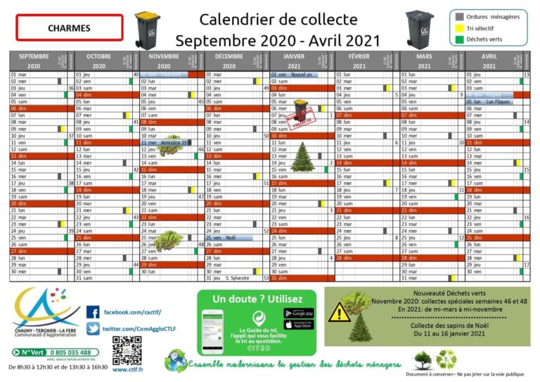 Commune de CHARMES - Calendrier de collecte des déchets ménagers - SEPT 2020 - AVRIL 2021