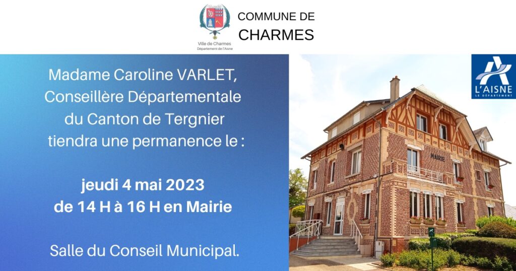 Permanence Mme Caroline VARLET Conseillère Départementale du Canton de Tergnier - Commune Charmes Aisne