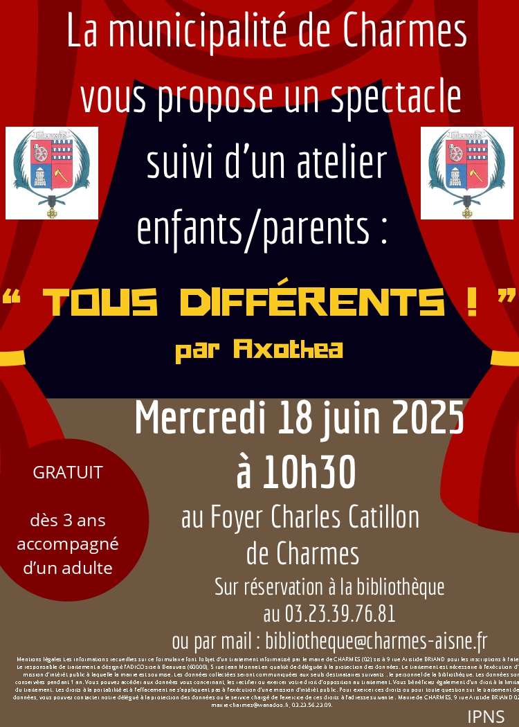 Spectacle Tous différents -affiche- Mercredi 18 juin au Foyer Charles Catillon