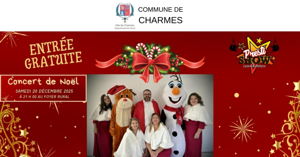Concert de Noël au foyer rural samedi 20 décembre -Une- Commune Charmes Aisne