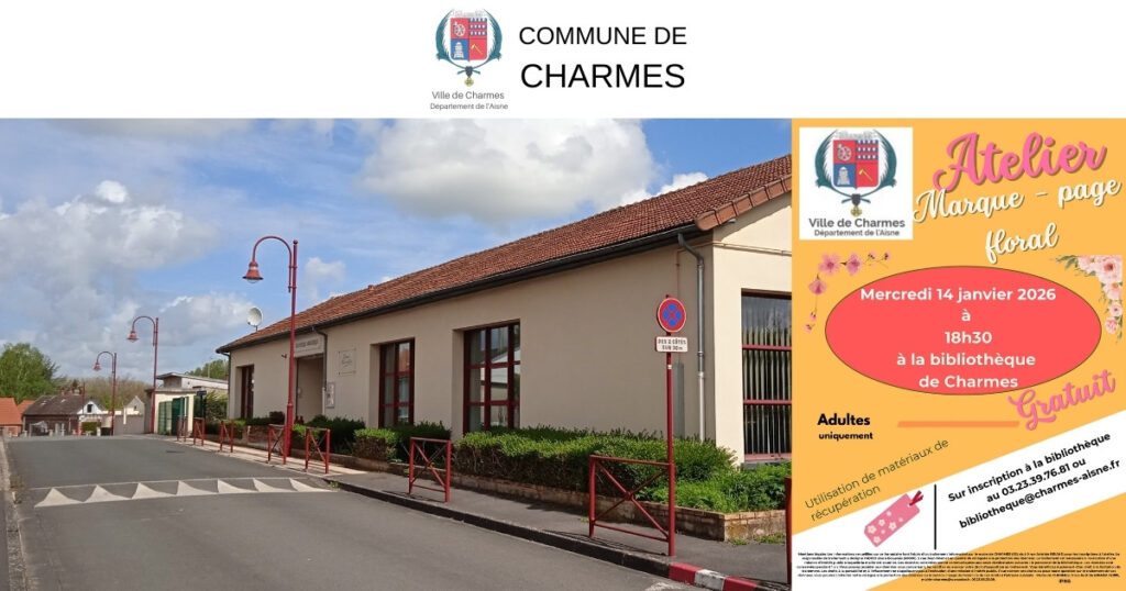 Atelier créatif - Marque-page floral à la bibliothèque -Une- Commune Charmes Aisne