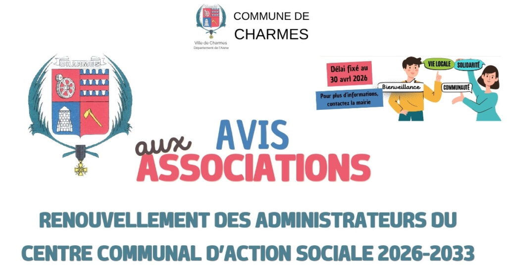 Appel à candidature membres du CCAS -Une- Commune Charmes Aisne