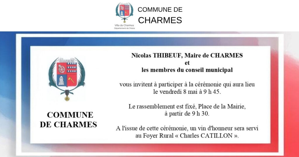 Invitation à la cérémonie du 8 mai 2026 à Charmes