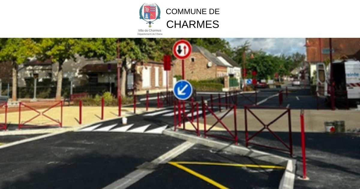 Fin des travaux de voirie devant la Mairie -Une- Commune Charmes Aisne