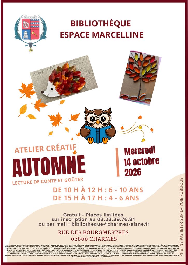 L’automne s’invite à la bibliothèque -affiche- Commune Charmes Aisne