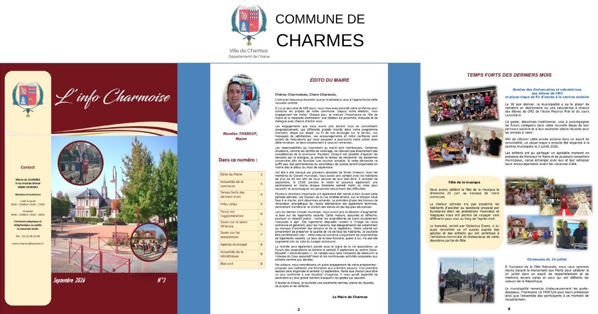 L'info Charmoise n°3 Septembre 2026 -Une- Commune Charmes Aisne