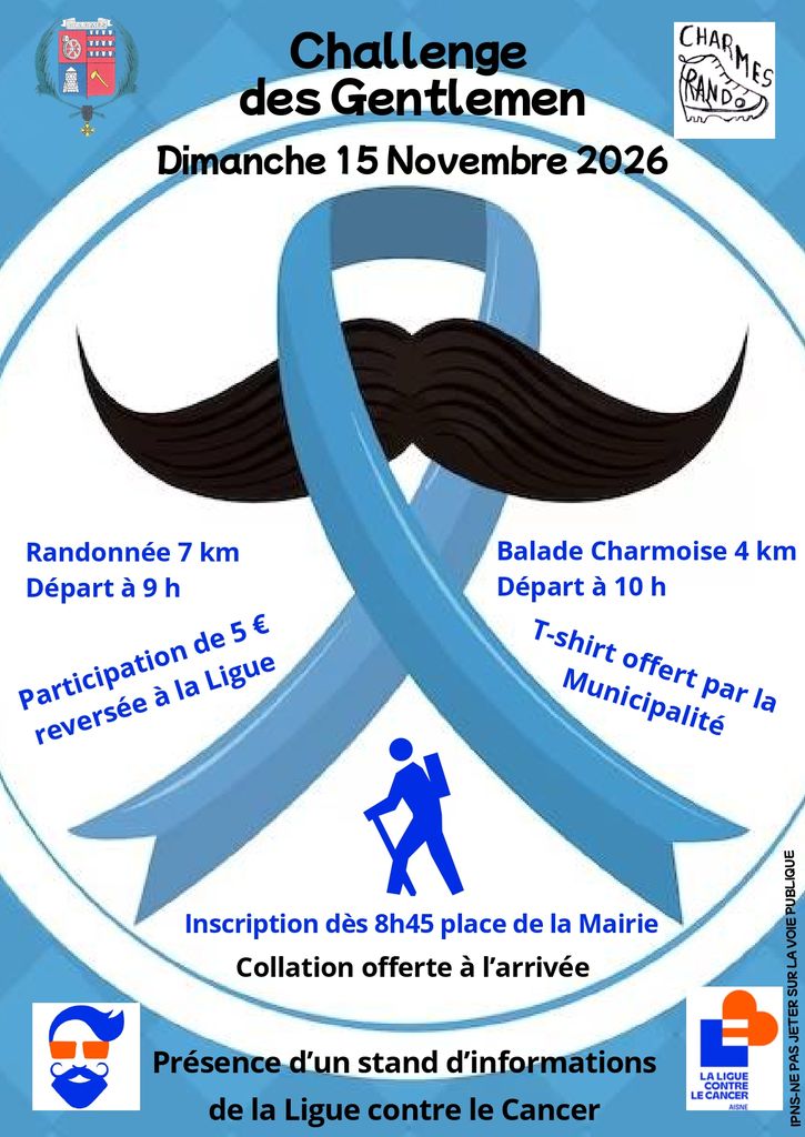 Novembre Bleu à Charmes - Challenge des Gentlemen le 15 novembre 2026 - Commune Charmes Aisne